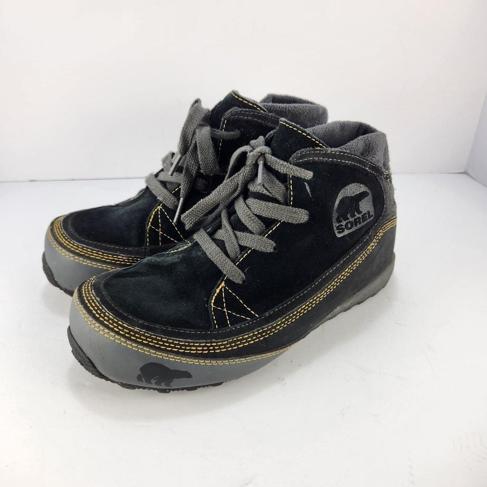 Sorel Women's Size 6 Black Suede Lace Up Ankle Boots Wedge Platform Casual